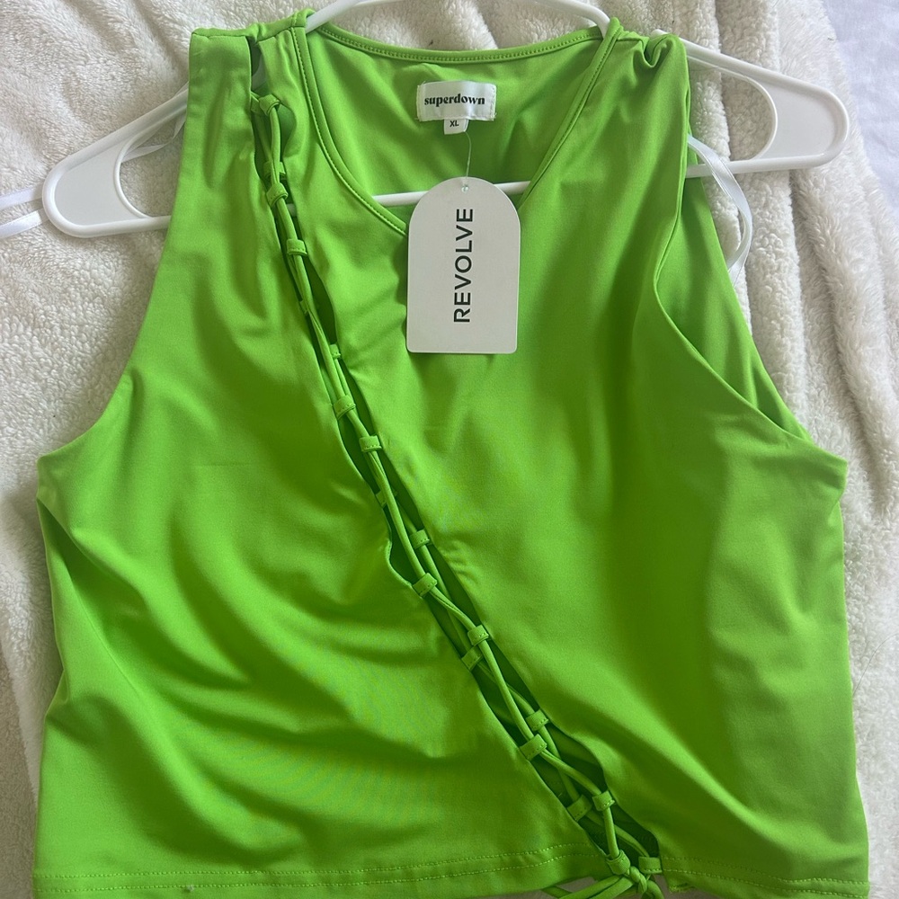 Superdown Lime Green Chain Detail Tank Top
